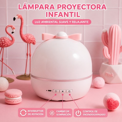 Lámpara proyectora infantil con rotación, cambio de luz y diseño rosa, ideal para crear ambientes relajantes y decorativos- Por mayoreo Lámpara proyectora infantil con rotación, cambio de luz y diseño rosa, ideal para crear ambientes relajantes y decorativos- Por mayoreo