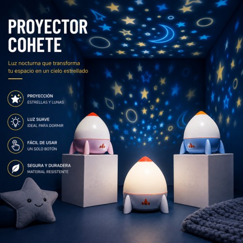 Proyector lámpara infantil LED con diseño de cohete espacial, luz nocturna decorativa con proyección de estrellas y planetas, ideal para dormitorio de niños, regalo creativo y relajante, Mayoreo SD76