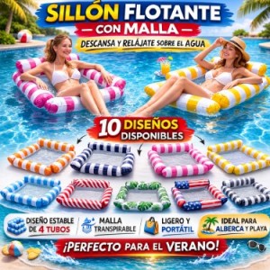 Sillón Flotante Inflable con Malla Transpirable de 4 Tubos para Alberca y Playa – Disponible en 10 Diseños- Por Mayoreo  SL-013