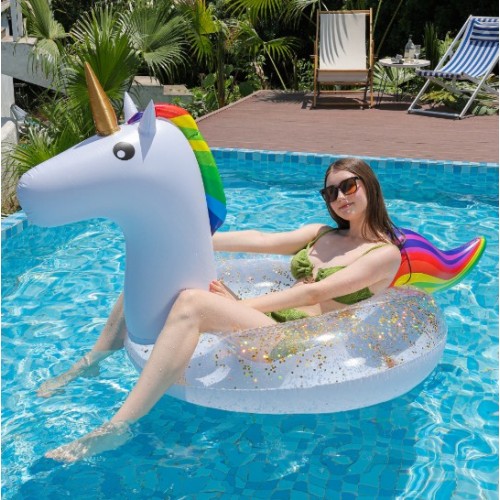 Flotador Inflable Gigante Unicornio con Asiento Transparente – Ideal para Alberca y Playa-  Por Mayoreo SL-019