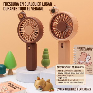 Mini ventilador portátil recargable de mano con diseño tierno de osito, ideal para uso personal-  Por Mayoreo SY959C