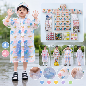 Impermeable infantil transparente con estampados divertidos y coloridos, ideal para proteger a los niños en días de lluvia- Por mayoreo 