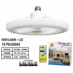 Lámpara LED con ventilador 2 en 1, control remoto y diseño compacto para iluminar. Luz de Bajo Consumo- Por mayoreo 