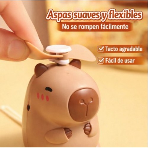 Mini ventilador de cuello portatil colgante de capibara 5*6*8cm de una marcha 250 mA recargable USB W-AFS6984