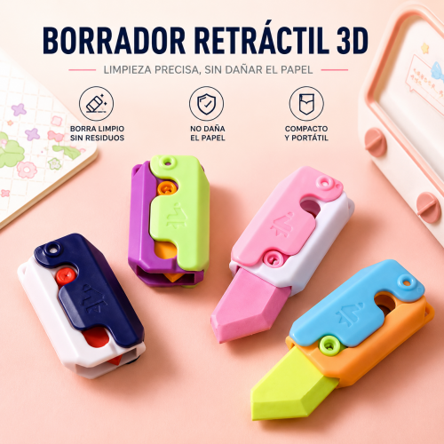 Divertido borrador retráctil con diseño tipo cuchillo de zanahoria 3D, ideal para estudiantes, oficinas y papelerías- por mayoreo 