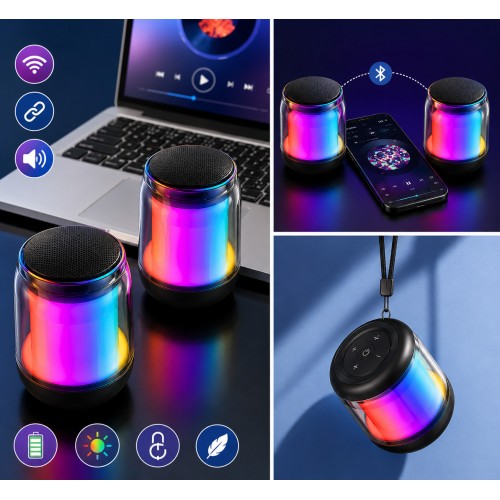Bocina Bluetooth portátil compacta con correa, ideal para viajes, reuniones, hogar, oficina y actividades- Por mayoreo 