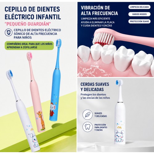 Cepillo dental eléctrico infantil con vibración suave, limpieza efectiva y diseño cómodo para el cuidado diario de dientes y encías- Por mayoreo 
