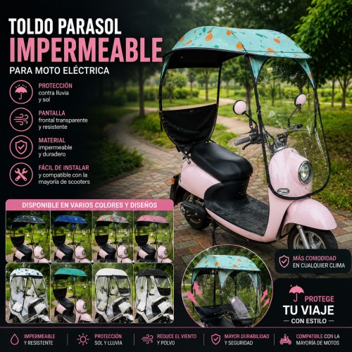 Toldo parasol impermeable para moto eléctrica o scooter, ideal para protección contra sol, lluvia ligera- Por mayoreo Toldo parasol impermeable para moto eléctrica o scooter, ideal para protección contra sol, lluvia ligera- Por mayoreo