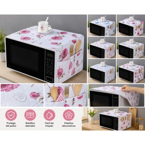 Funda floral para microondas con protección antipolvo y bolsillos laterales para una cocina limpia y organizada-Por mayoreo 
