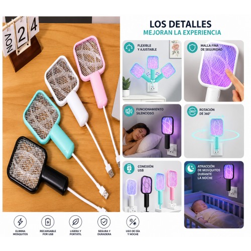 Raqueta eléctrica antimosquitos flexible, recargable por USB incorpora rotación de 360° y función 2 en 1- Por mayoreo Raqueta eléctrica antimosquitos flexible, recargable por USB incorpora rotación de 360° y función 2 en 1- Por mayoreo