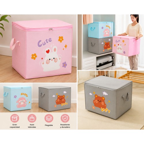 Caja organizadora plegable con tapa, asas y diseños infantiles, perfecta para ordenar ropa, juguetes y accesorios- Por mayoreo 