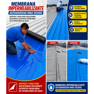 Membrana impermeable autoadhesiva  de 1 m x 5 m, ideal para renovar techos, reparar filtraciones y proteger superficies- Por mayoreo 