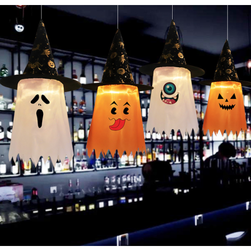  Fantasma colgante luminoso con estampado y luz, ideal para decorar fiestas, comercios y eventos de Halloween- Por mayoreo 