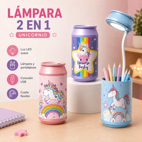 LÁMPARA  CON PORTALÁPICES DE UNICORNIO, LÁMPARA CON PORTALÁPICES DE NOVEDAD, RECARGABLES PORTATILES, DIFERENTES DISEÑOS, MAYOREO. 