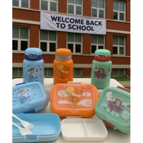 Set infantil de loncheras escolares con compartimentos y botellas térmicas, kit de lunch box portátil con cubiertos y diseños coloridos para niños, ideal para escuela, guardería y viajes, Mayoreo YD060 