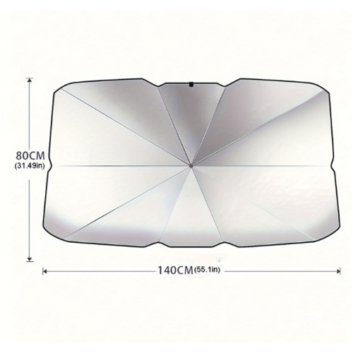 Parasol Plegable Plateado Tipo Sombrilla para Parabrisas de Auto 140 x 80 cm. Ideal para proteger el interior del vehículo contra el sol y el calor- Por mayoreo 