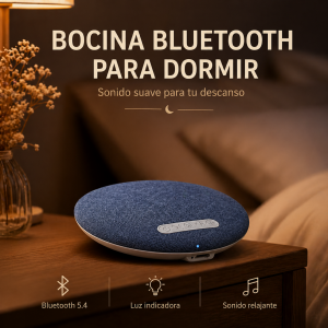 Bocina Bluetooth portátil con diseño moderno y cubierta de tela acústica, ideal para reproducir música, sonidos relajantes- Por mayoreo