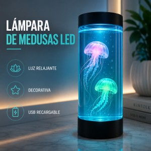 Lámpara LED decorativa con efecto de medusas flotantes, ideal para ambientar recámaras, salas, escritorios u oficinas- Por mayoreo 