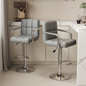 Banco alto para bar con diseño moderno, respaldo acolchado y descansabrazos metálicos, ideal para barra de cocina, desayunador, bar, cafetería o espacios contemporáneos- Por Mayoreo