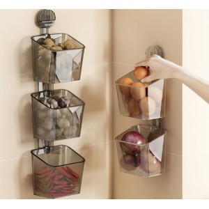Organizador de cocina de pared con canastillas y sistema de ventosa. Ideal para ahorrar espacio y mantener todo en orden- Por Mayoreo ZE-2338