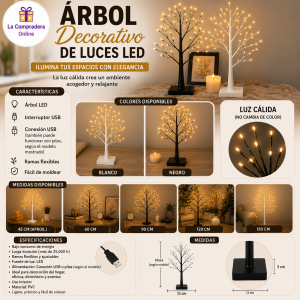 Árbol decorativo LED con luz cálida y ramas flexibles, ideal para crear ambientes elegantes y acogedores- Por mayoreo 