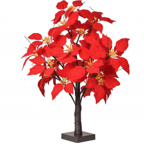 Árbol decorativo de hojas rojas con luces LED cálidas, ideal para Navidad, hogar y eventos- Por mayoreo 