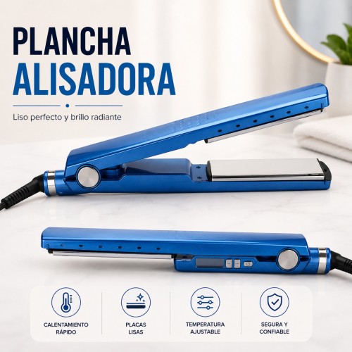 Plancha alaciadora de cabello con diseño moderno y práctico. Ideal para estilizar y alisar fácilmente. Venta por mayoreo 