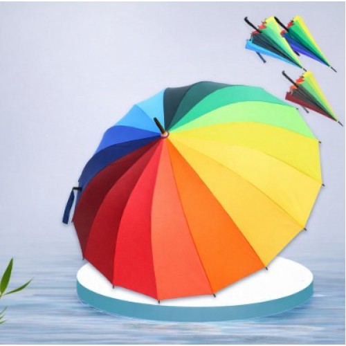 Sombrilla tipo arcoíris de gran cobertura con 16 varillas reforzadas, ideal para protección contra sol y lluvia. Por Mayoreo ZHY-81
