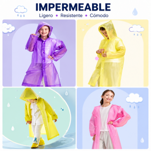 Impermeable tipo poncho transparente con capucha, ideal para protegerte de la lluvia. Producto fácil de transportar- Por Mayoreo