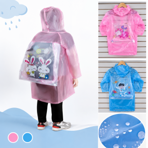 Impermeable infantil tipo poncho con capucha, ideal para proteger a los niños en días de lluvia. Fabricado con material ligero, resistente al agua y fácil de poner- Por Mayoreo 