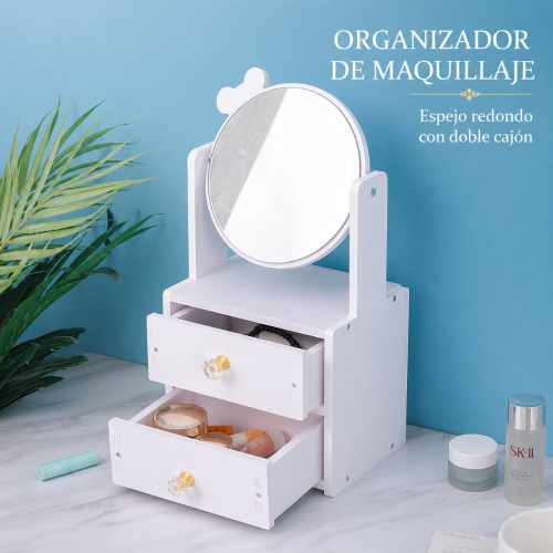 Espejo de tocador con doble cajón organizador y adorno decorativo – Modelo ZY5005 – Venta por mayoreo 