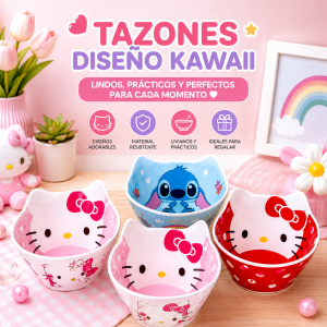 Set de 24 tazones con diseño kawaii, ideal para desayuno, cereal, sopa, snacks, postres o uso diario en casa- Por mayoreo 