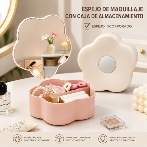 Caja organizadora portátil con diseño de flor, ligera, práctica y resistente. Ideal para guardar accesorios, cosméticos, joyas y pequeños objetos de uso diario- por mayoreo 