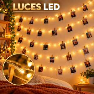 Serie de Luces LED Decorativas con Clips para Fotos Luz. Ideales para habitaciones, paredes, fiestas y recuerdos especiales. ¡Compra por mayoreo!