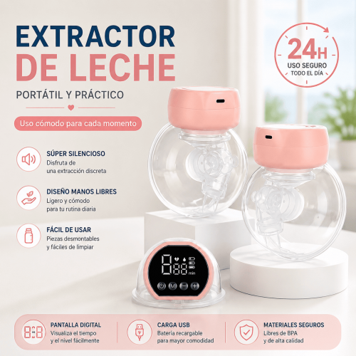 Extractor de leche portátil con pantalla digital por mayoreo. Diseño práctico, compacto y cómodo para el uso diario.