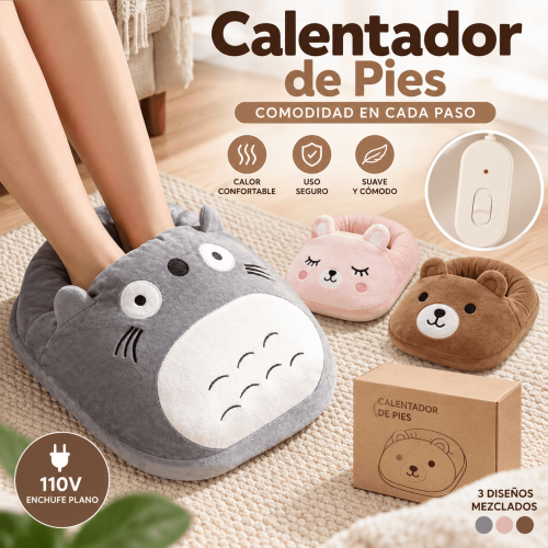 Calentador de pies eléctrico 110V con enchufe plano, control de temperatura, tela suave y 3 diseños surtidos. Incluye caja de papel kraft. Venta por mayoreo.
