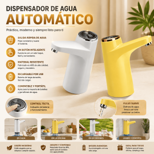 Dispensador de agua automático recargable por USB, portátil y fácil de usar. Ideal para casa, oficina, exteriores y viajes por mayoreo.