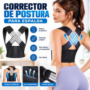 Corrector de postura ajustable para espalda y hombros con diseño de soporte cruzado. Práctico y cómodo para actividades cotidianas. Venta por mayoreo.