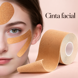 Cinta facial beige en rollo de 2.49 cm x 5.05 m. Complementa tu catálogo de accesorios de belleza y cuidado facial. Disponible por mayoreo.