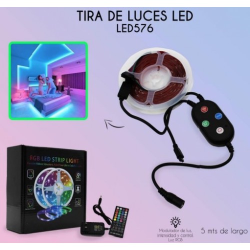 Tira de luz led, 5 Metros. 5050.GRB.  +Control de bluetooth(40 Botóns) +cagardor LED576