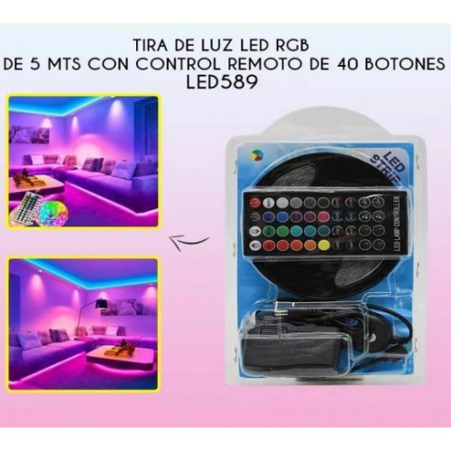 Tira de luz led,5 Metros.2835 GRB.  +Control de bluetooth(40 Botóns) +cargador+Impermeable LED589