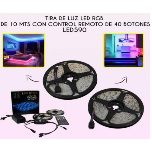 Tira de luz led 10 Metros 2835 GRB + Control de bluetooth(40 Botóns) + cagardor + Impermeable LED590