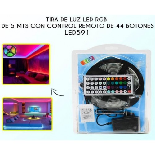 Tira de luz led, 5 Metros. 5050. GRB. +Control de bluetooth(44 Botóns) +cargador+Impermeable LED591