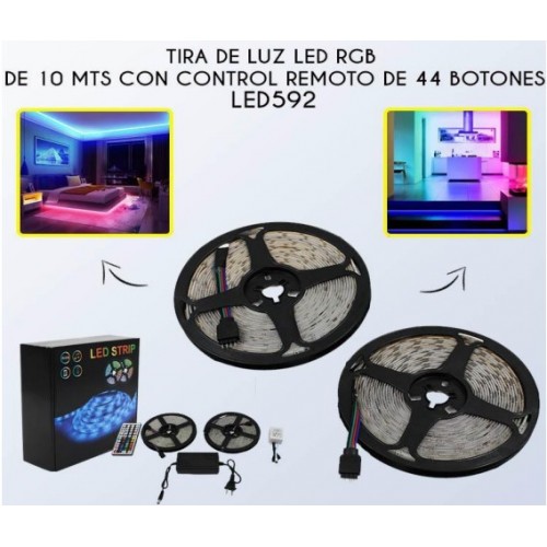 Tira de luz led,10 Metros. 5050.GRB. +Control de bluetooth(44  Botóns) +cargador+Impermeable LED592