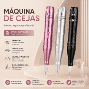 Máquina de cejas tipo pluma con batería recargable, velocidad ajustable, diseño ergonómico y uso preciso. Disponible en varios colores. Venta por mayoreo.