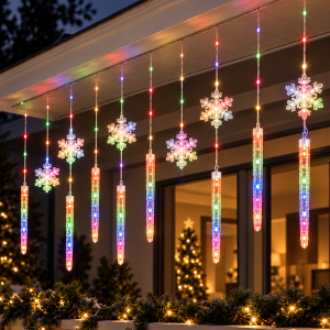 Cortina LED navideña multicolor, Ideal para decoración de ventanas, muros y balcones.