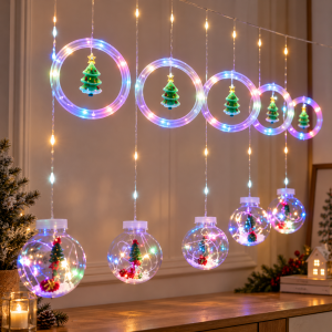 Cortina de burbujas con luces, ideal para ambientar ventanas, muros y espacios decorativos.