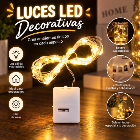 Luces LED decorativas de alambre con luz cálida, ideales para decorar habitaciones, eventos, mesas, vitrinas, frascos, centros de mesa, repisas, fiestas o espacios del hogar