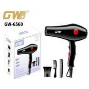 Secadora de cabello modelo GW-6560, práctica y funcional para uso personal, estética o negocio. Incluye accesorios intercambiables para facilitar el secado y peinado del cabello.