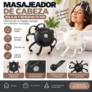 Masajeador de cabeza de diseño compacto con múltiples brazos flexibles y puntas redondeadas para realizar masajes en el cuero cabelludo.